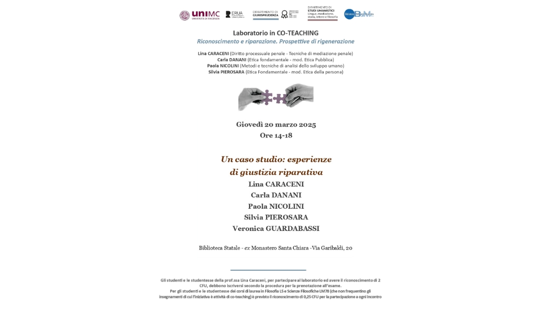 Laboratorio in CO-TEACHING: Riconoscimento e riparazione. Prospettive di rigenerazione. Secondo incontro